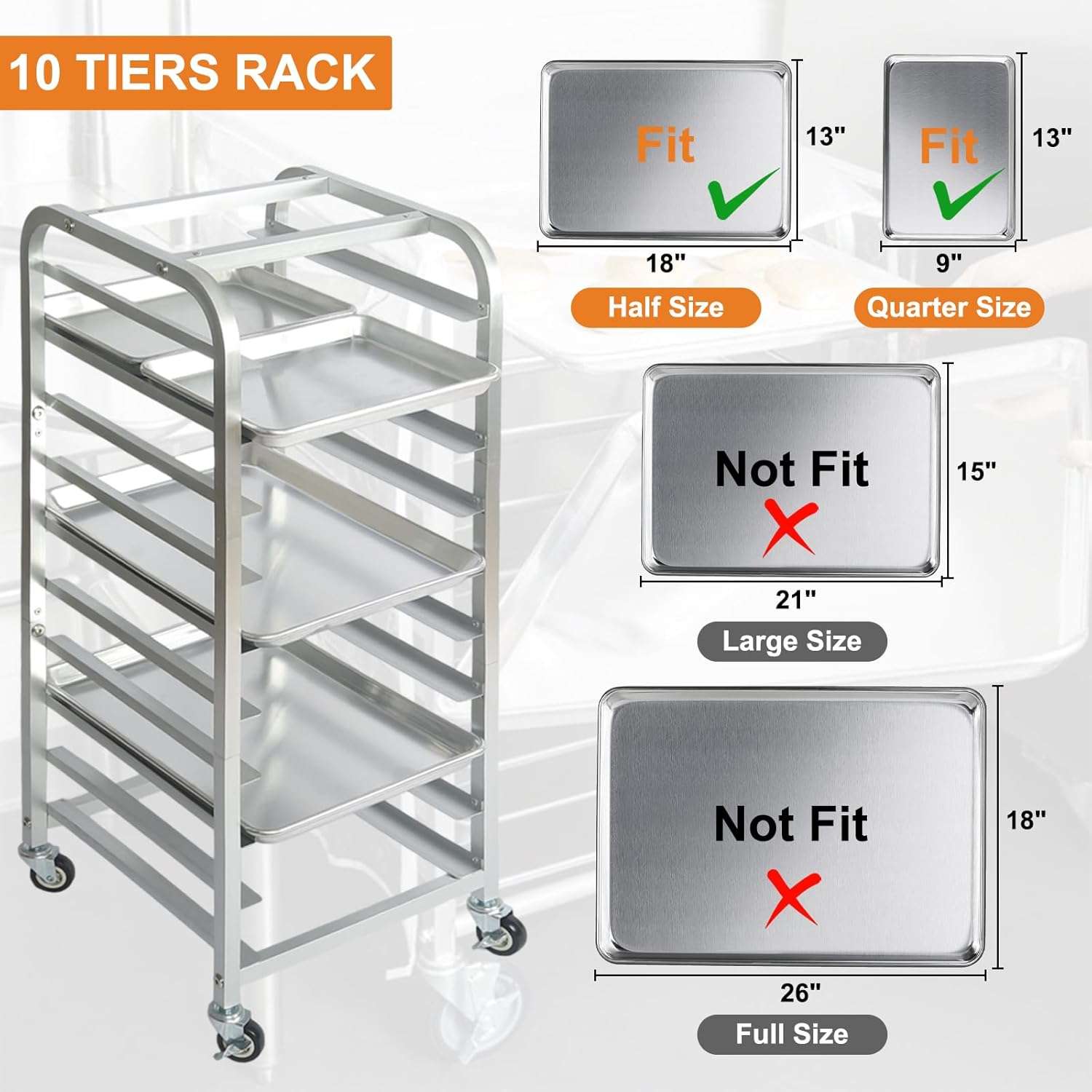 carro bandejero de aluminio de 10 niveles con ruedas y separacion de 7.62 centimetros ideal para reposteria en chile