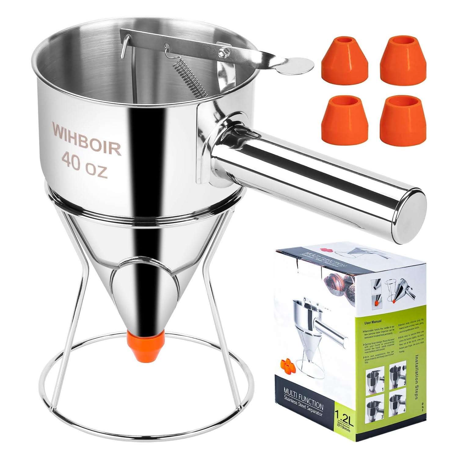 dispensador de masa de acero inoxidable de 1.2 litros con soporte y boquillas intercambiables ideal para reposteria en chile