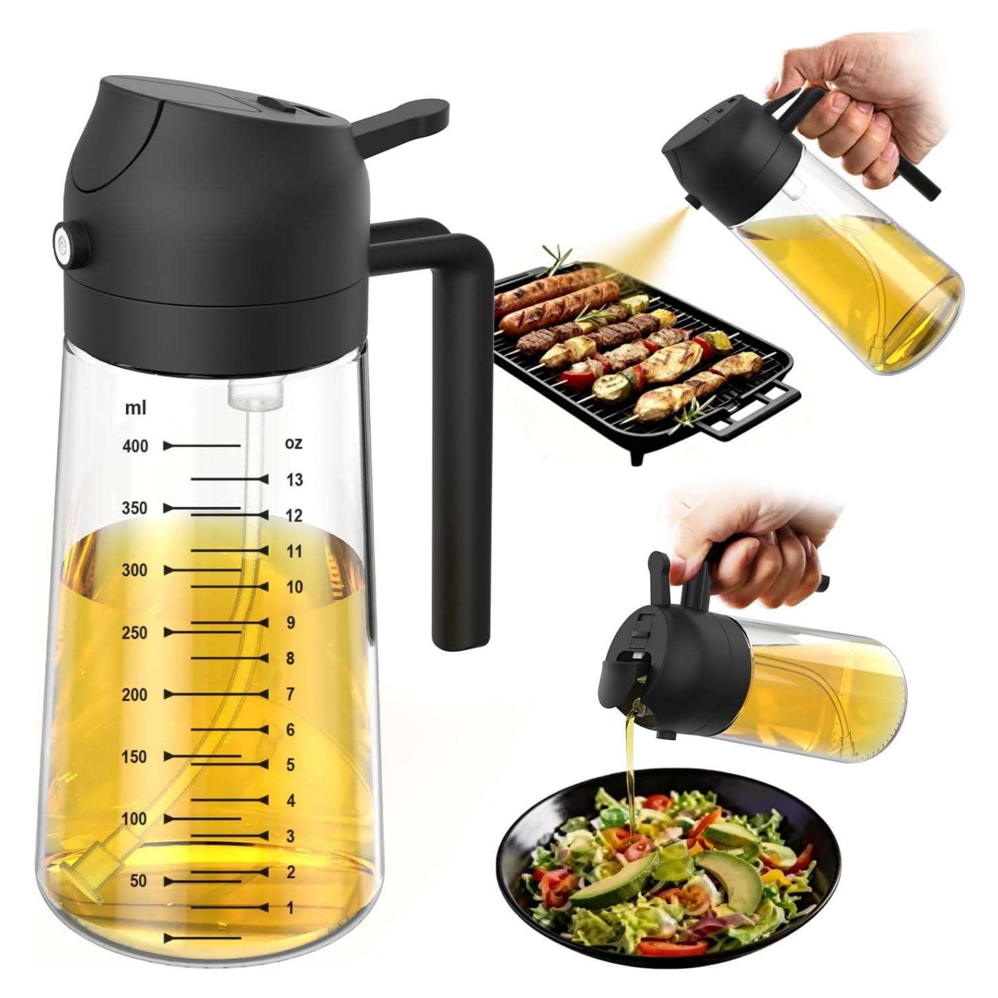 pulverizador y dispensador de aceite de oliva de vidrio de 470 mililitros con funcion dual ideal para cocina en chile