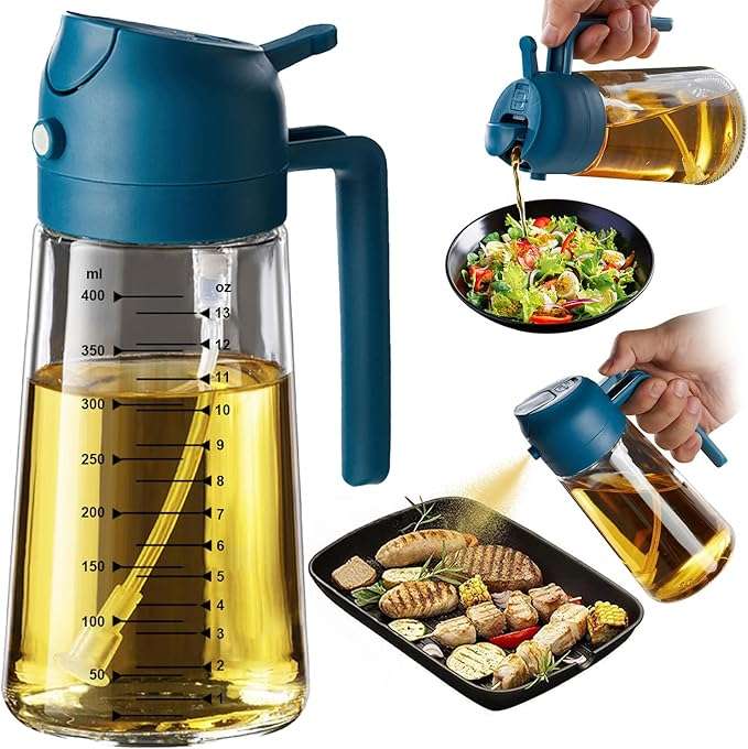 pulverizador y dispensador de aceite de oliva de vidrio de 470 mililitros con funcion dual ideal para cocina en chile