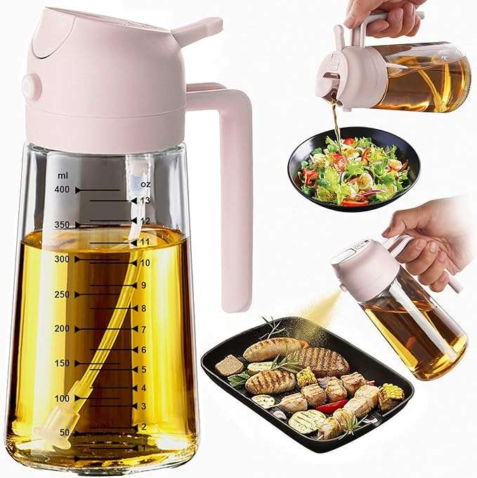 pulverizador y dispensador de aceite de oliva de vidrio de 470 mililitros con funcion dual ideal para cocina en chile