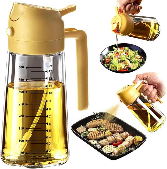 pulverizador y dispensador de aceite de oliva de vidrio de 470 mililitros con funcion dual ideal para cocina en chile