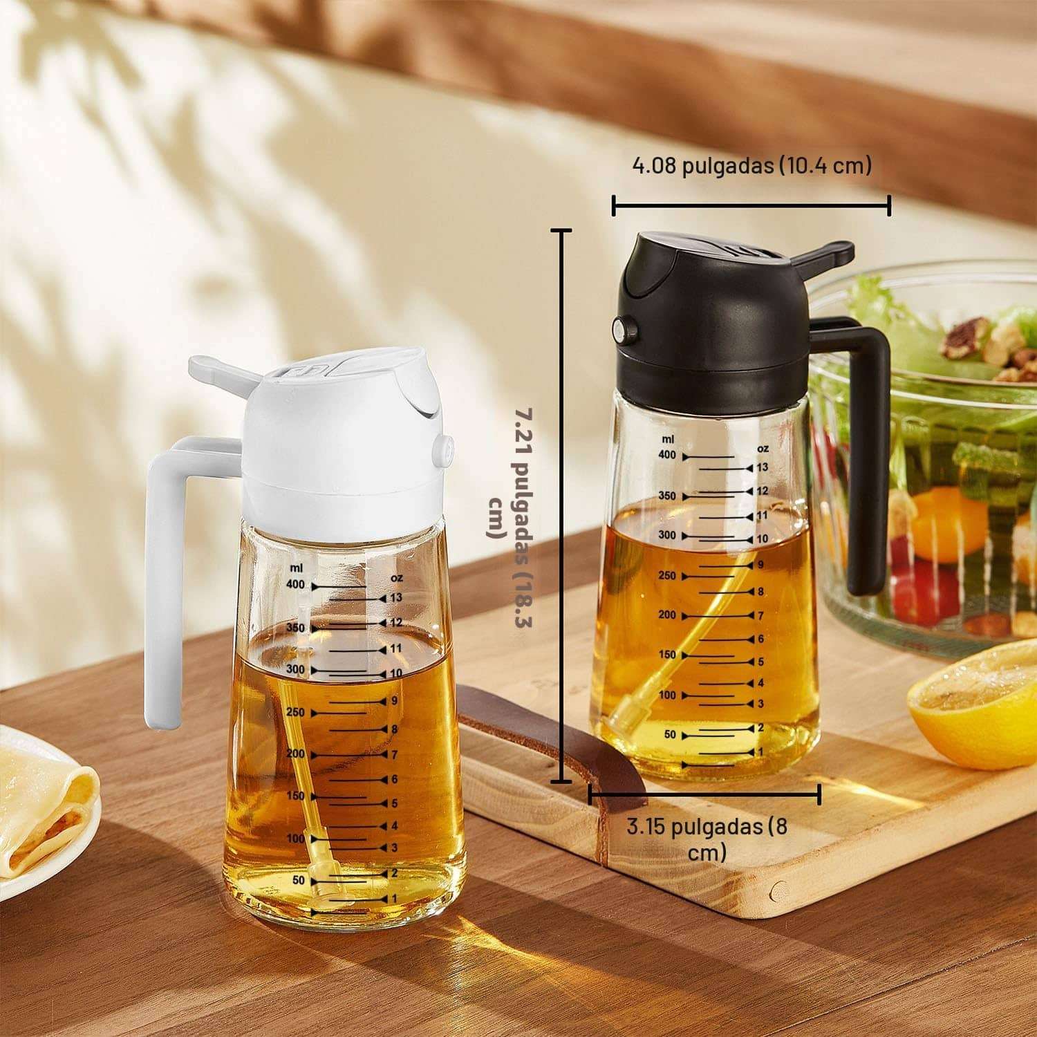 pulverizador y dispensador de aceite de oliva de vidrio de 470 mililitros con funcion dual ideal para cocina en chile