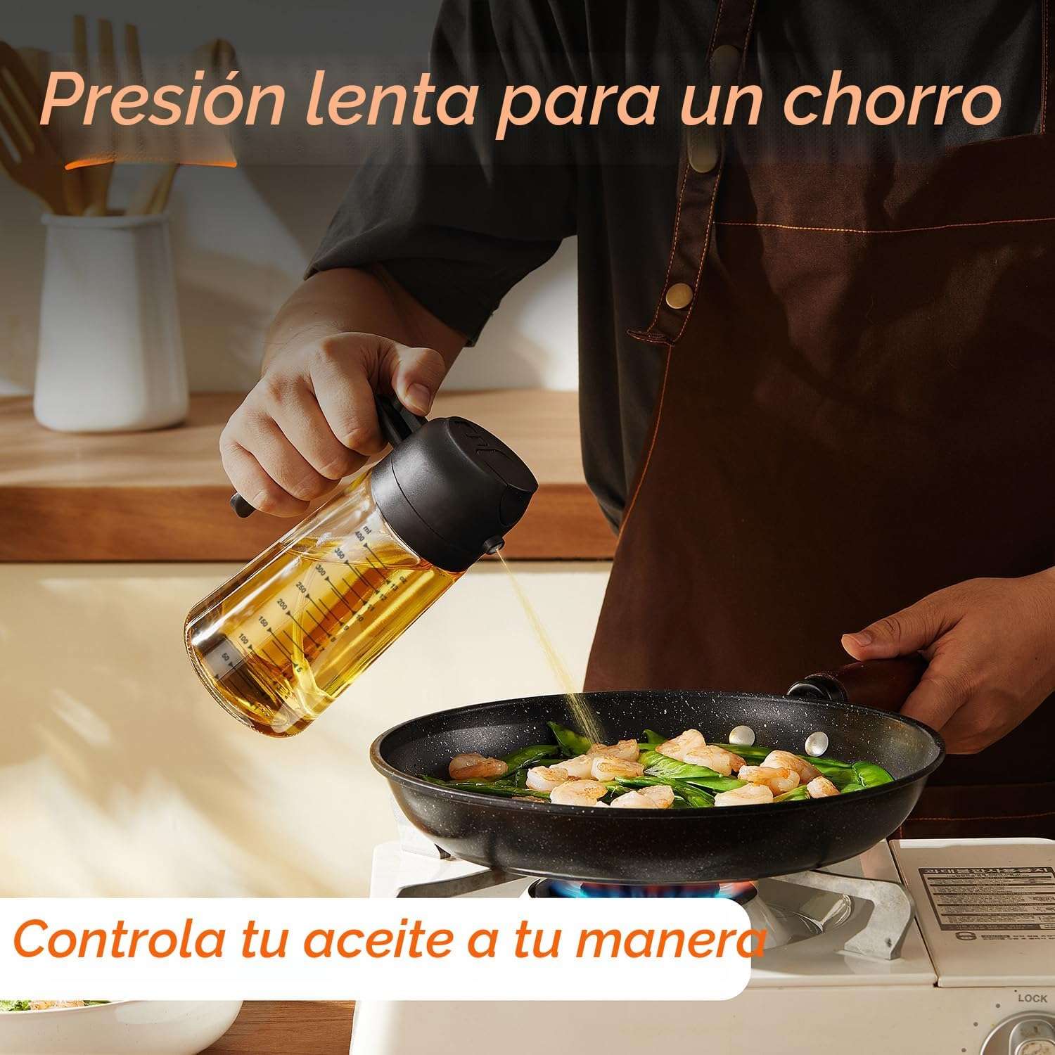 pulverizador y dispensador de aceite de oliva de vidrio de 470 mililitros con funcion dual ideal para cocina en chile