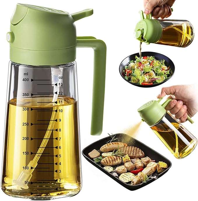 pulverizador y dispensador de aceite de oliva de vidrio de 470 mililitros con funcion dual ideal para cocina en chile