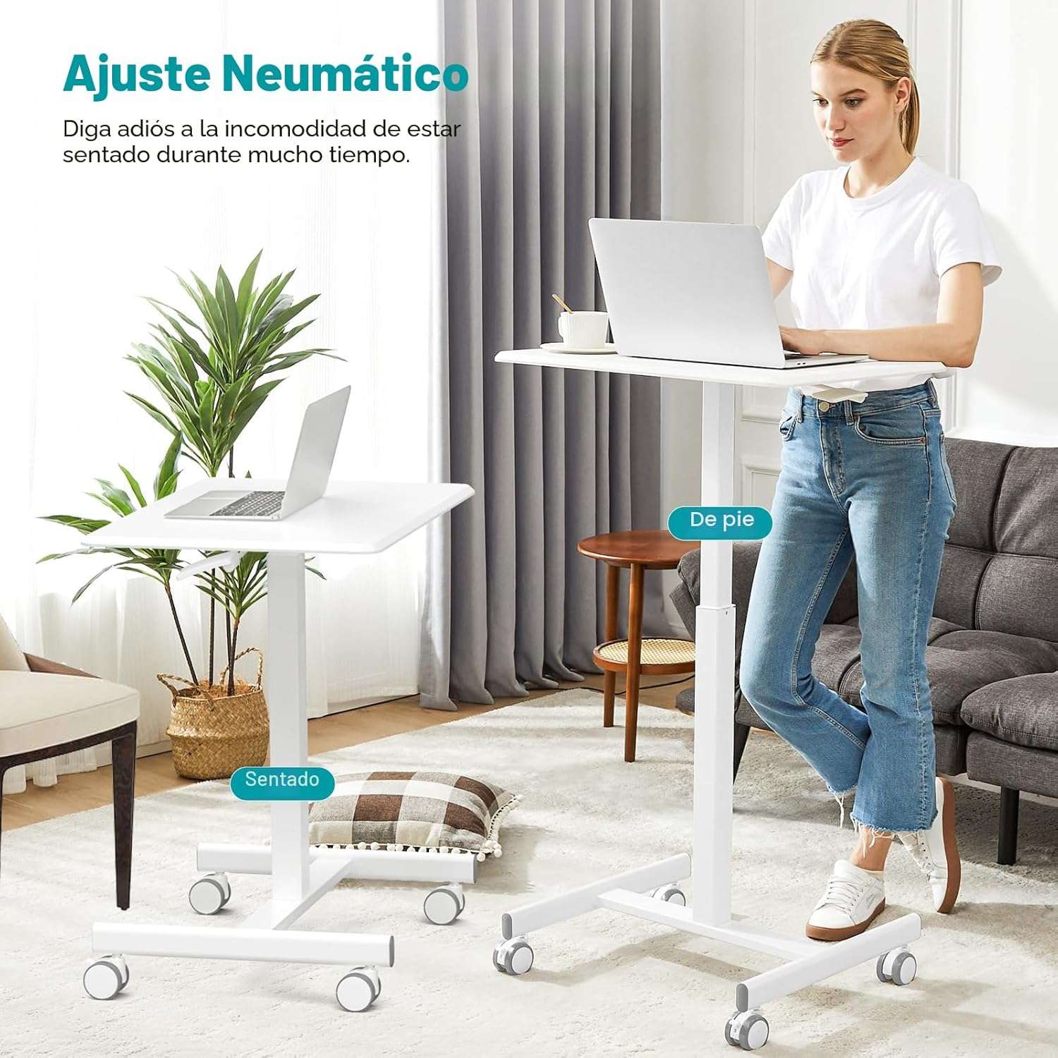 escritorio movil dumos de 48.26 centimetros color blanco con altura ajustable neumatica y ruedas ideal para chile