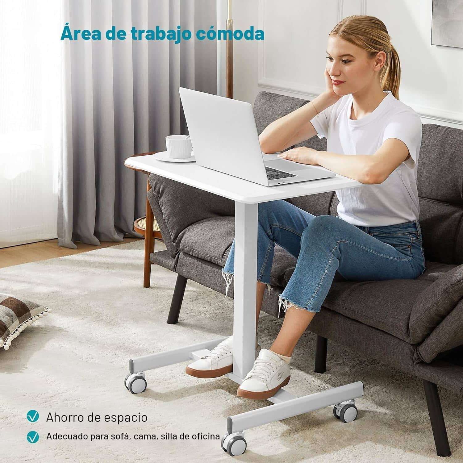 escritorio movil dumos de 48.26 centimetros color blanco con altura ajustable neumatica y ruedas ideal para chile