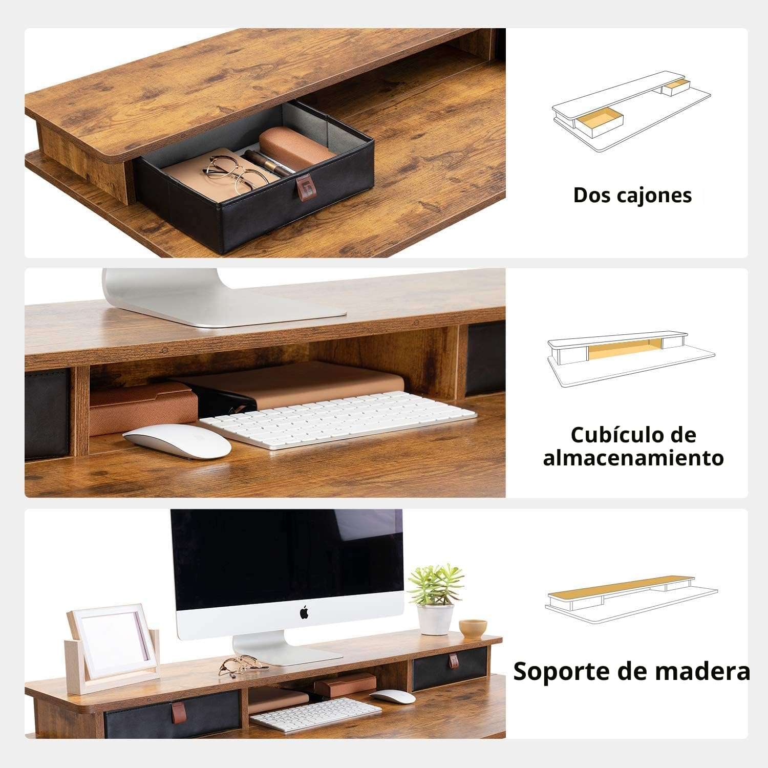 escritorio electrico fezibo de 121.92 centimetros color marron rustico con estante doble cajon y ajuste de altura ideal para teletrabajo en chile