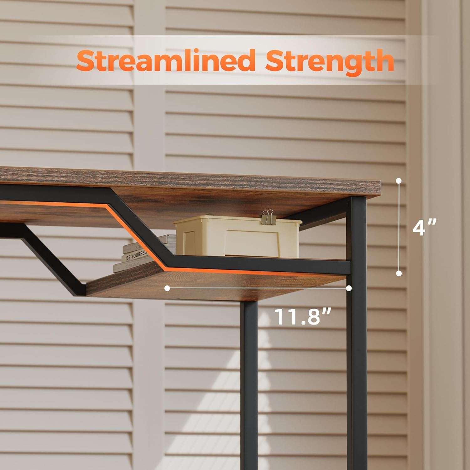 escritorio en l marron rustico compuesto por mesa de 121.92 centimetros y mesa movil de 81.28 centimetros ideal para teletrabajo en chile