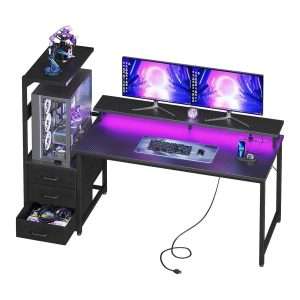 escritorio gamer aodk de 149.86 centimetros con luces led enchufes cajones y soporte para monitor ideal para chile