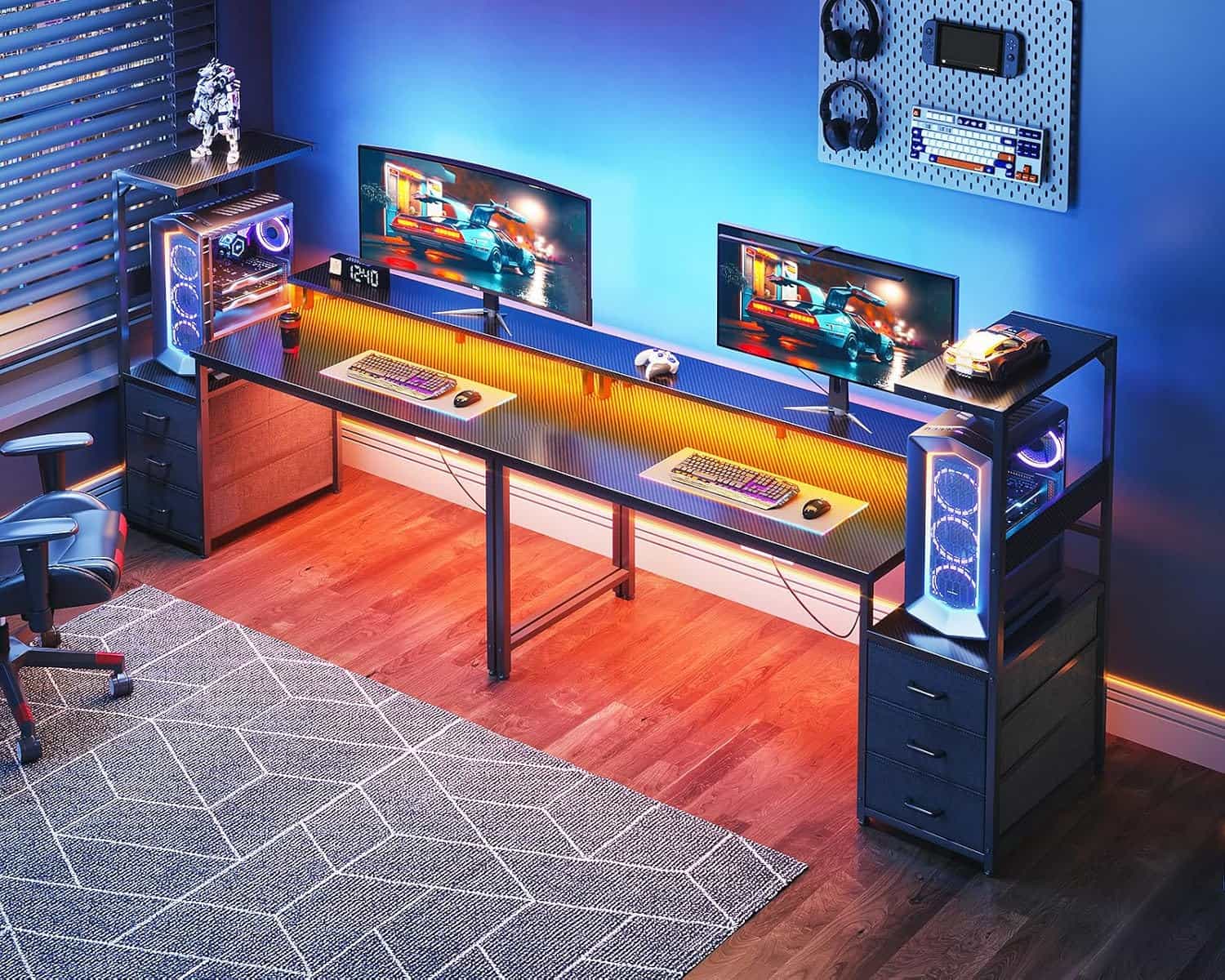 escritorio gamer aodk de 149.86 centimetros con luces led enchufes cajones y soporte para monitor ideal para chile