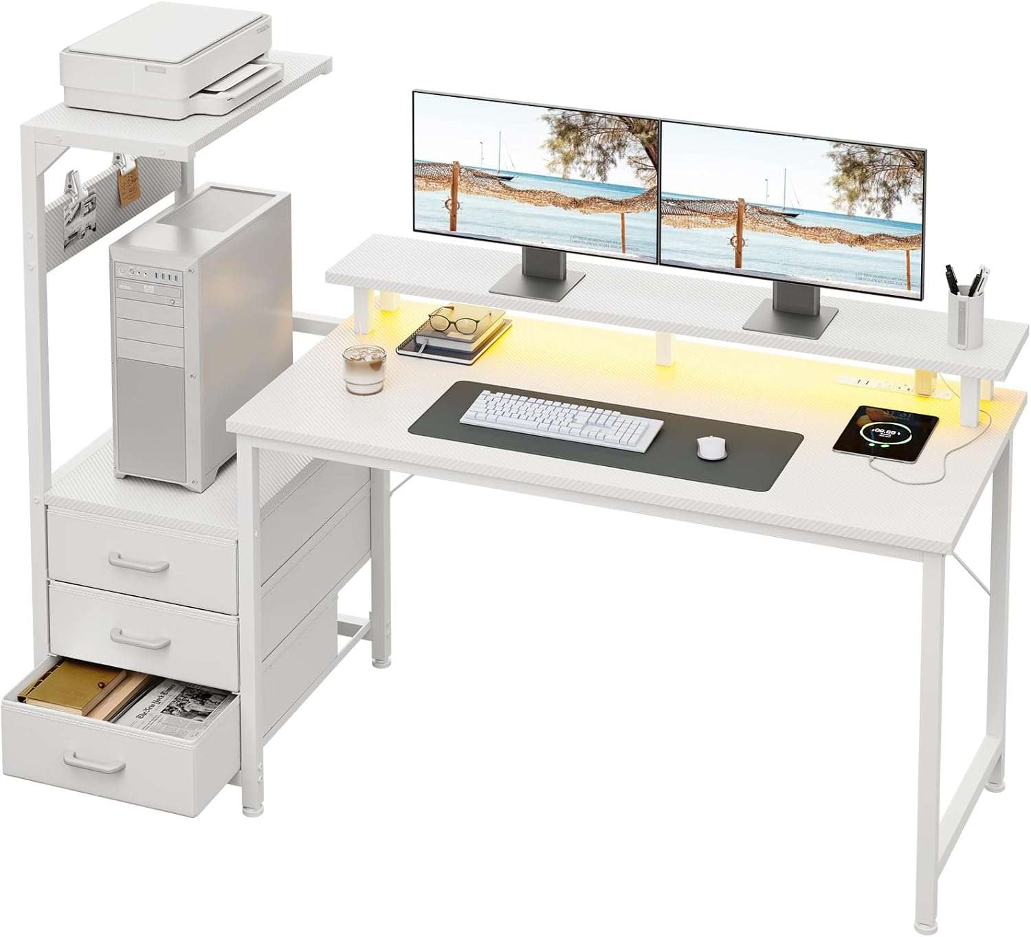 escritorio gamer aodk de 149.86 centimetros con luces led enchufes cajones y soporte para monitor ideal para chile