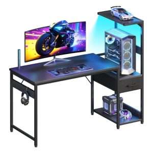 escritorio gamer casaottima de 121.92 centimetros con luces led rgb textura de carbono y estantes reversibles ideal para chile