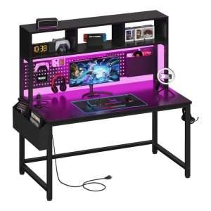 escritorio gamer dlisiting negro de 119.89 centimetros con alacena tablero de clavijas y luces led ideal para chile