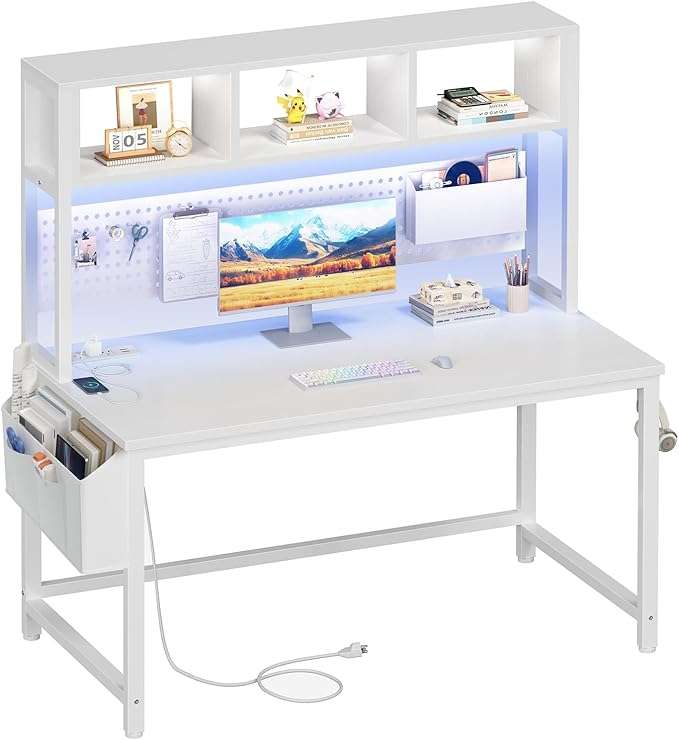 escritorio gamer dlisiting negro de 119.89 centimetros con alacena tablero de clavijas y luces led ideal para chile