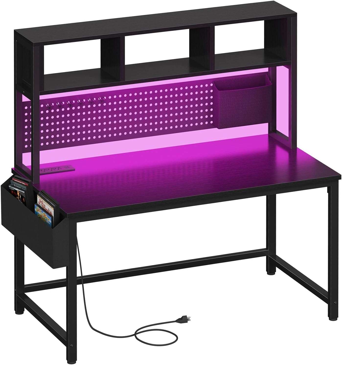 escritorio gamer dlisiting negro de 119.89 centimetros con alacena tablero de clavijas y luces led ideal para chile