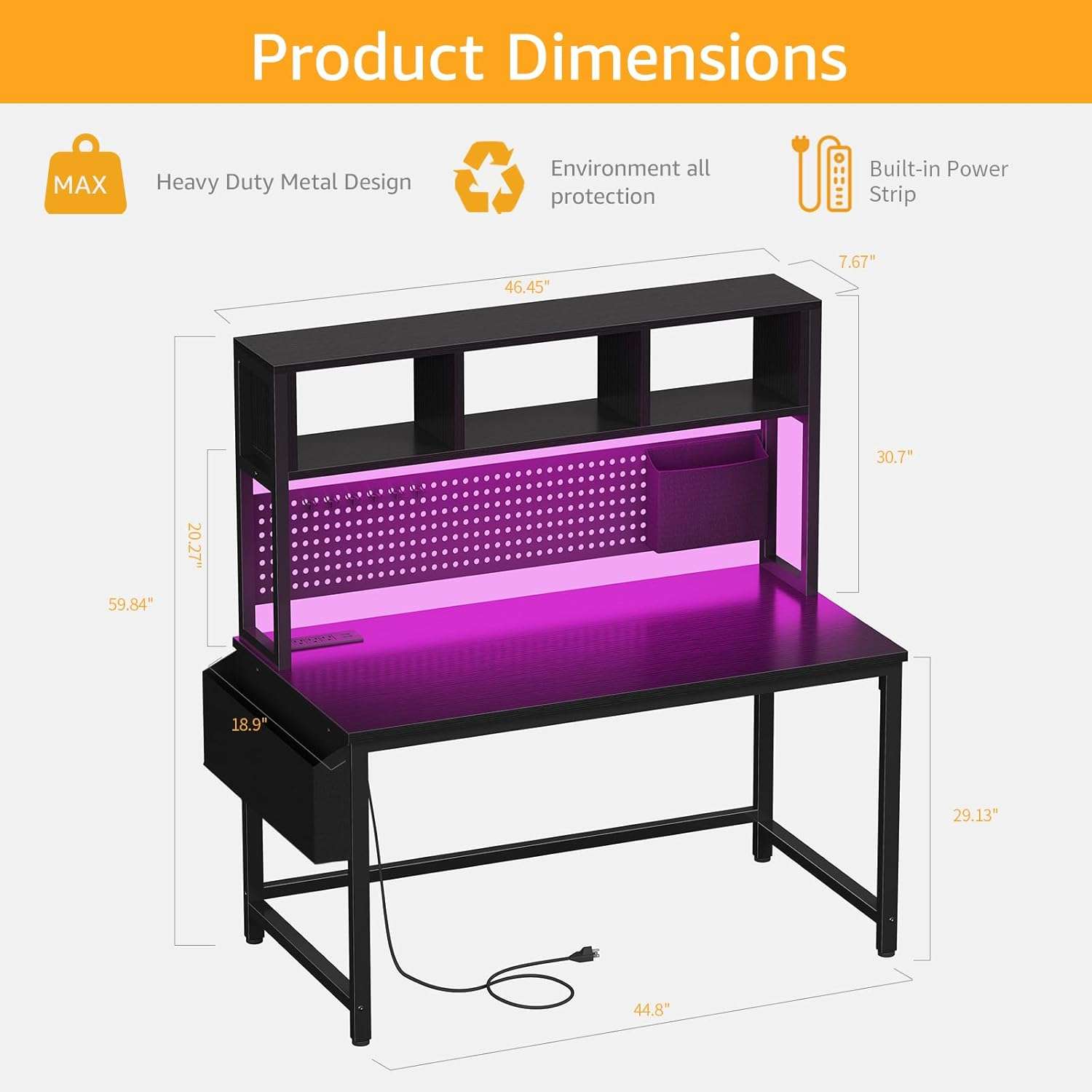 escritorio gamer dlisiting negro de 119.89 centimetros con alacena tablero de clavijas y luces led ideal para chile
