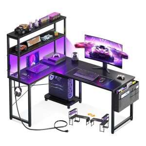 escritorio gamer en l aodk de 109 centimetros con luces led y tomas de corriente ideal para chile