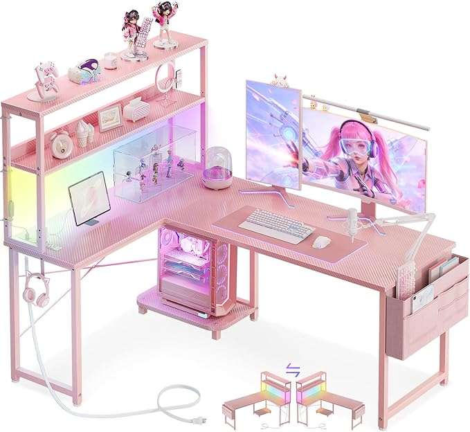 escritorio gamer en l aodk de 109 centimetros con luces led y tomas de corriente ideal para chile