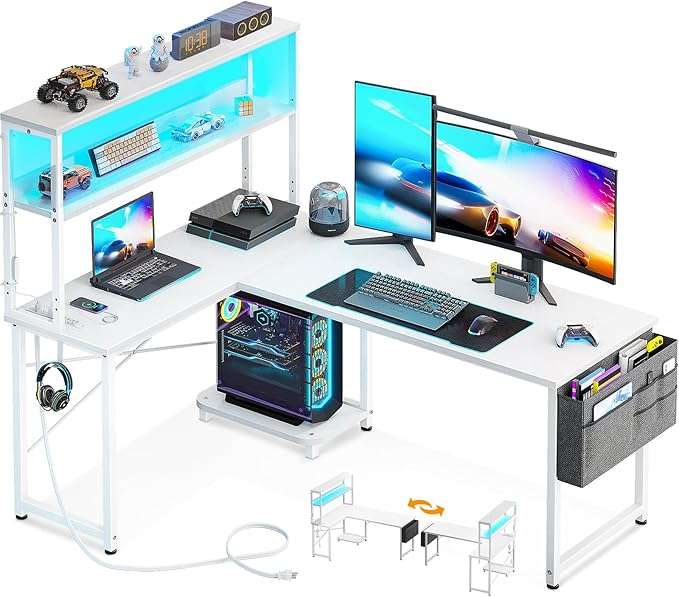 escritorio gamer en l aodk de 109 centimetros con luces led y tomas de corriente ideal para chile