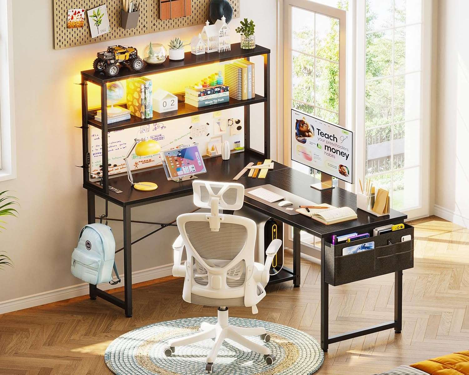 escritorio gamer en l aodk de 109 centimetros con luces led y tomas de corriente ideal para chile