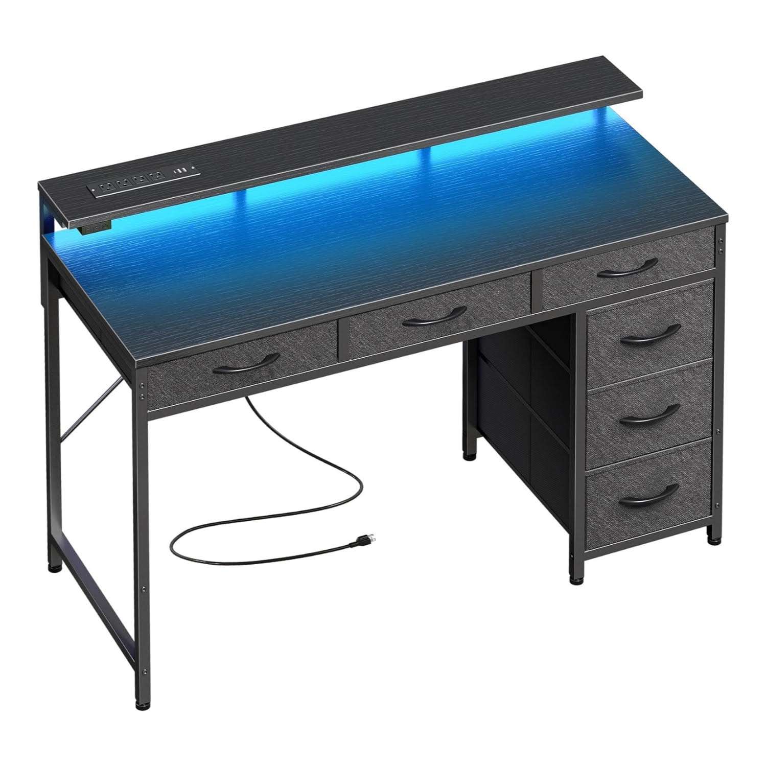escritorio gamer huuger marron rustico de 100 centimetros con 6 cajones luces led rgb y enchufes ideal para chile