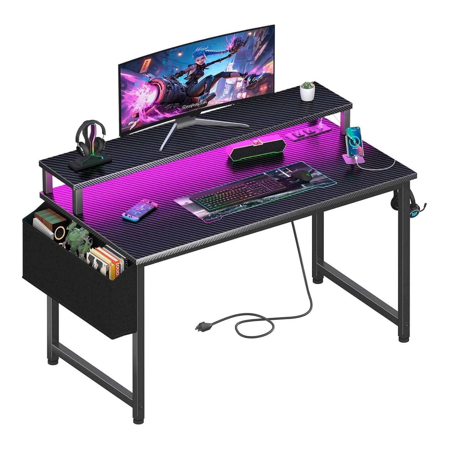 escritorio gamer lufeiya de 101.6 centimetros con luces led soporte para monitor y tomas de corriente ideal para chile