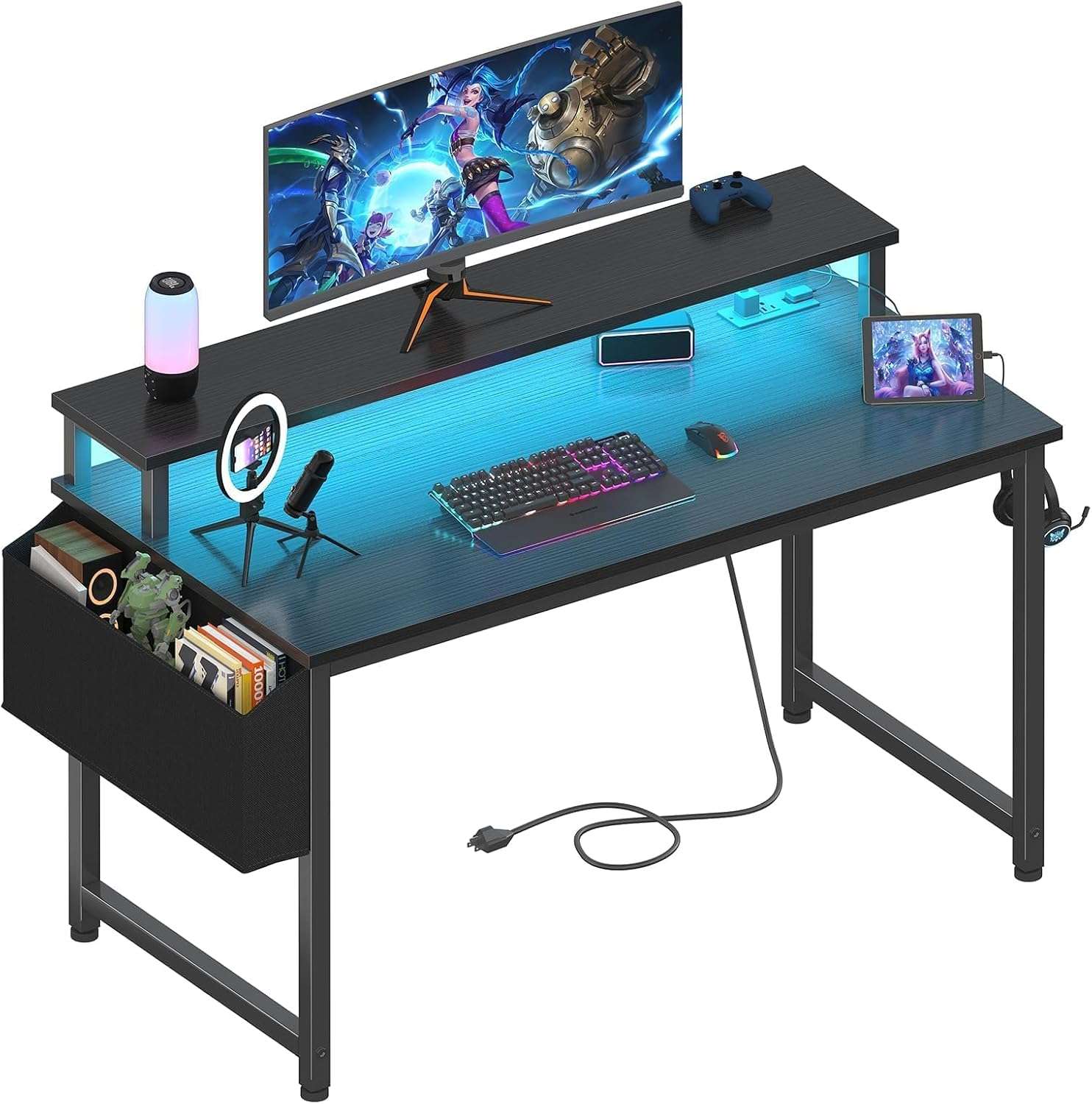 escritorio gamer lufeiya de 101.6 centimetros con luces led soporte para monitor y tomas de corriente ideal para chile