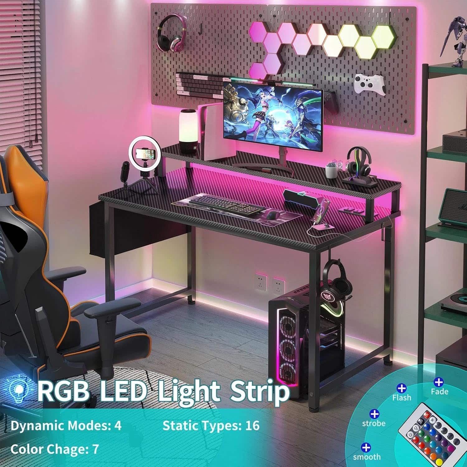 escritorio gamer lufeiya de 101.6 centimetros con luces led soporte para monitor y tomas de corriente ideal para chile