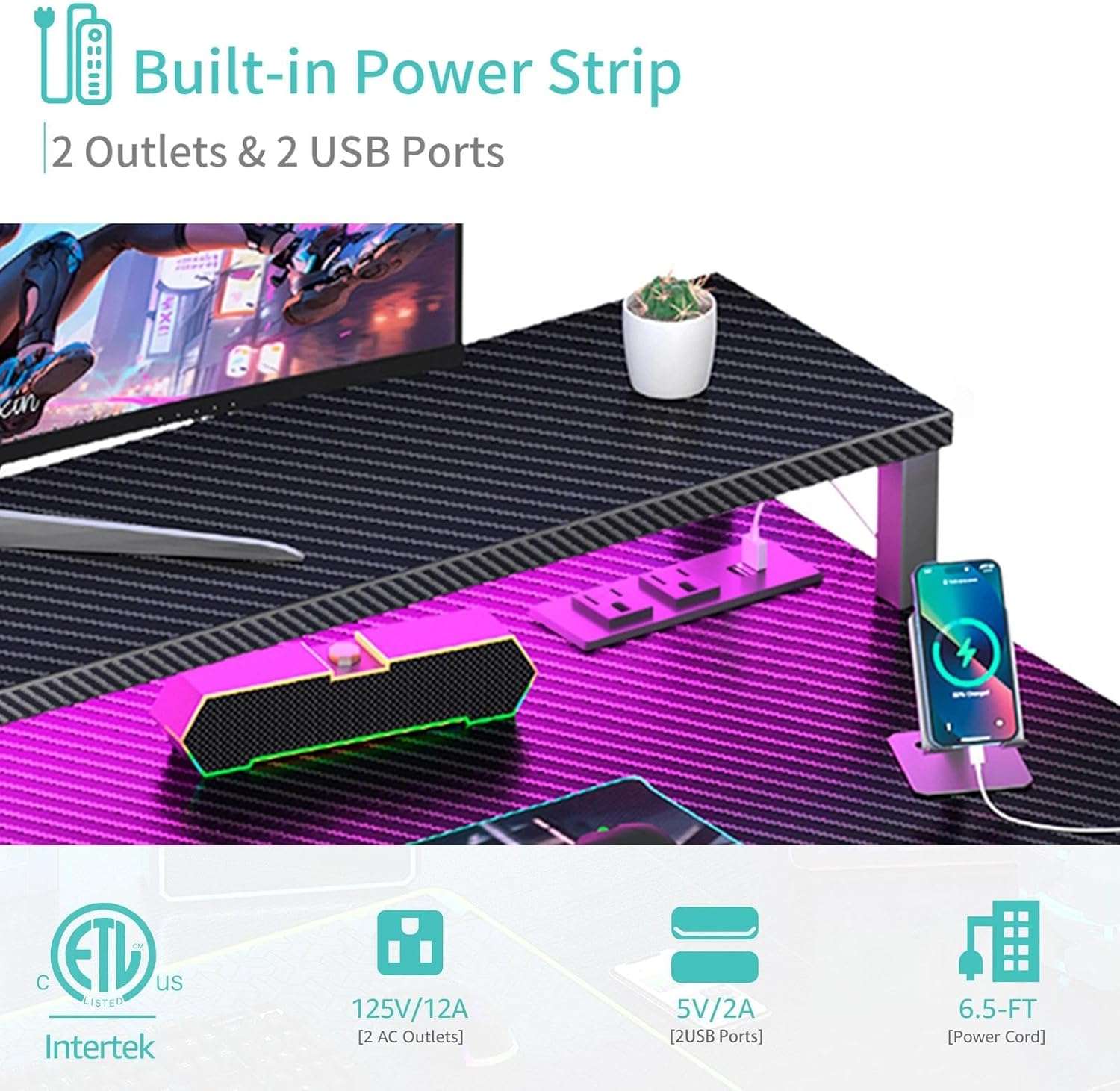 escritorio gamer lufeiya de 101.6 centimetros con luces led soporte para monitor y tomas de corriente ideal para chile