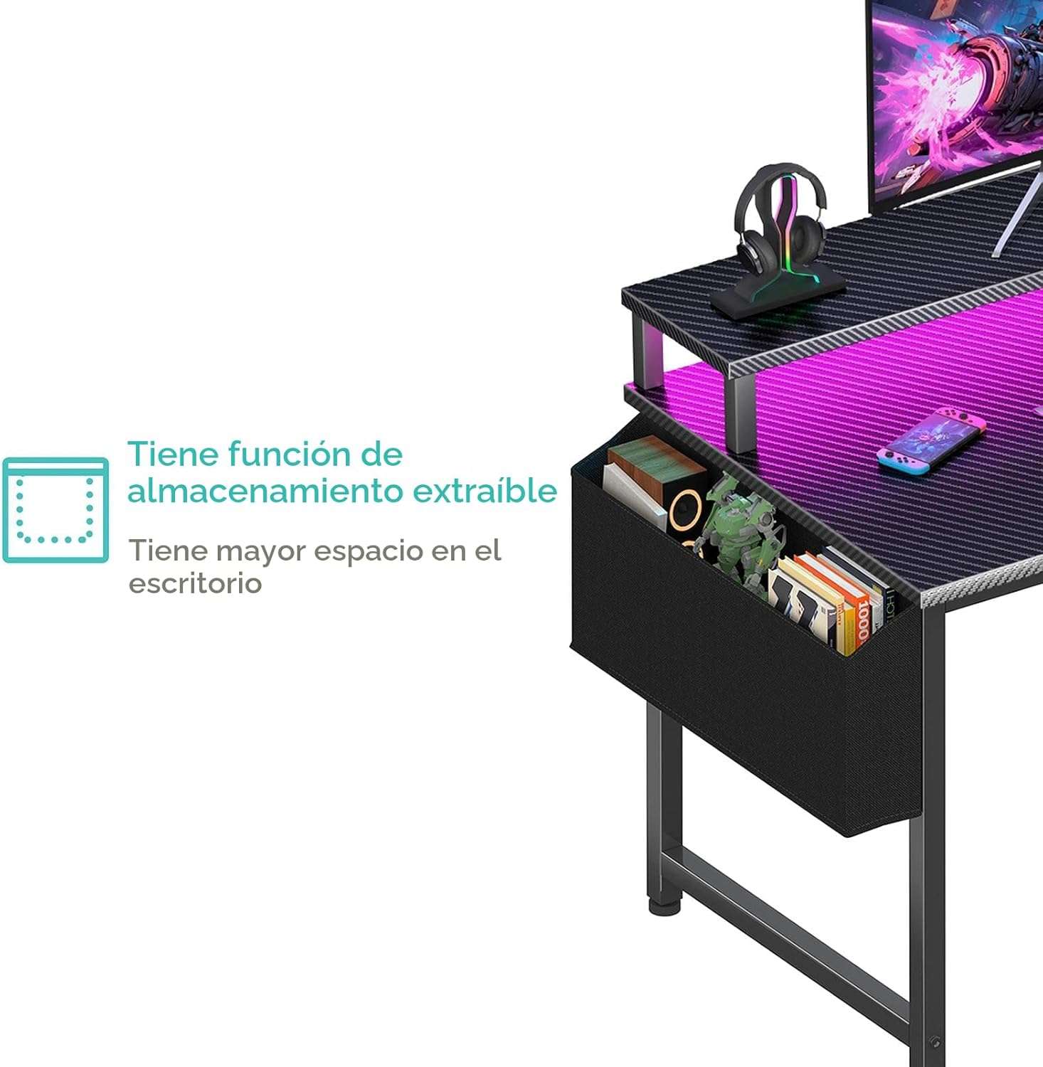 escritorio gamer lufeiya de 101.6 centimetros con luces led soporte para monitor y tomas de corriente ideal para chile