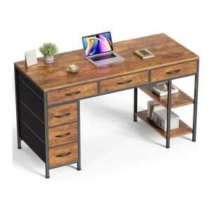 escritorio huuger de 119.38 centimetros con 6 cajones de tela diseño reversible y marco de metal ideal para oficina en chile