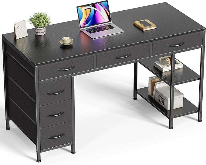 escritorio huuger de 119.38 centimetros con 6 cajones de tela diseño reversible y marco de metal ideal para oficina en chile