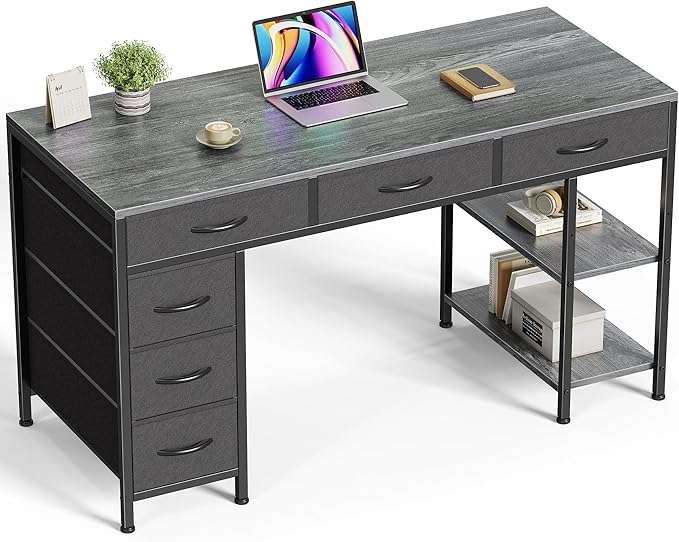 escritorio huuger de 119.38 centimetros con 6 cajones de tela diseño reversible y marco de metal ideal para oficina en chile
