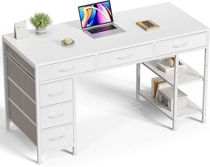 escritorio huuger de 119.38 centimetros con 6 cajones de tela diseño reversible y marco de metal ideal para oficina en chile