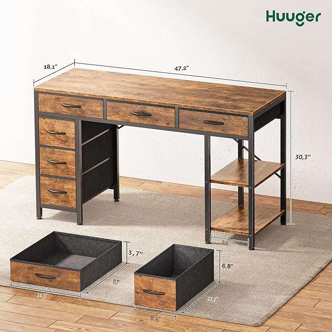 escritorio huuger de 119.38 centimetros con 6 cajones de tela diseño reversible y marco de metal ideal para oficina en chile
