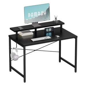 escritorio pequeño pamray de 80.01 centimetros con soporte para monitor y gancho lateral ideal para espacios reducidos en chile