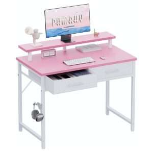 escritorio pequeño pamray de 80.01 centimetros con soporte para monitor y cajones ideal para espacios reducidos en chile