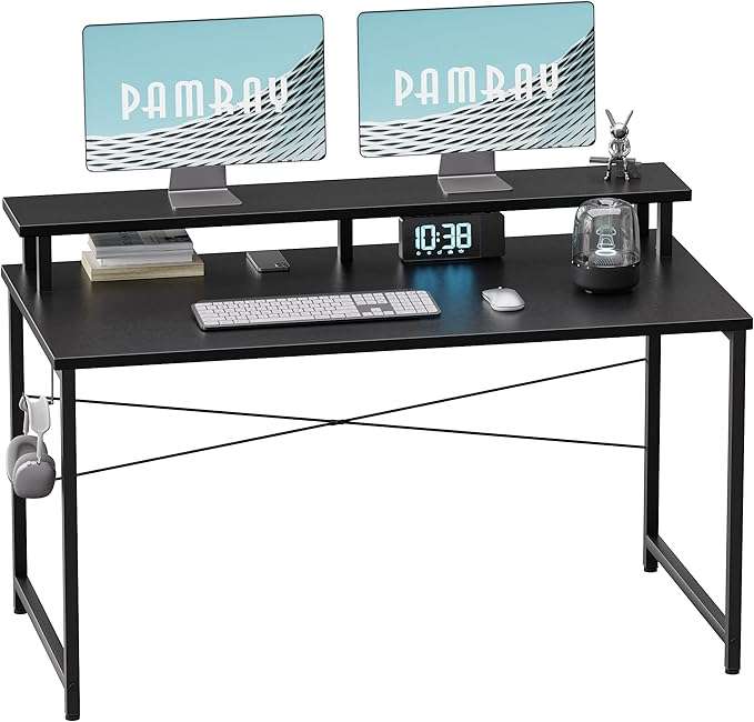 escritorio pequeño pamray de 80.01 centimetros con soporte para monitor y gancho lateral ideal para espacios reducidos en chile
