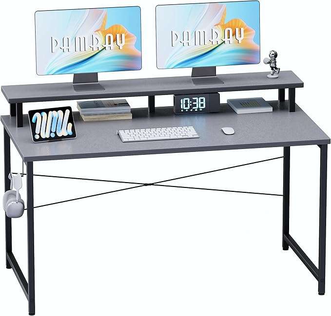 escritorio pequeño pamray de 80.01 centimetros con soporte para monitor y gancho lateral ideal para espacios reducidos en chile