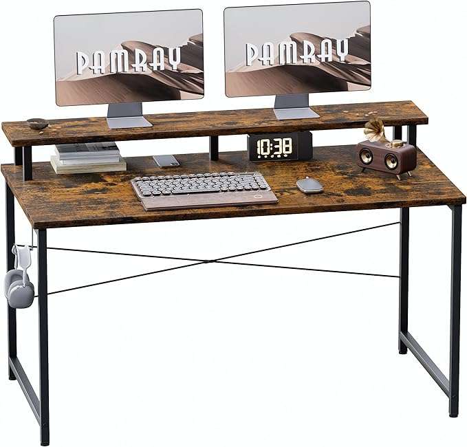 escritorio pequeño pamray de 80.01 centimetros con soporte para monitor y gancho lateral ideal para espacios reducidos en chile