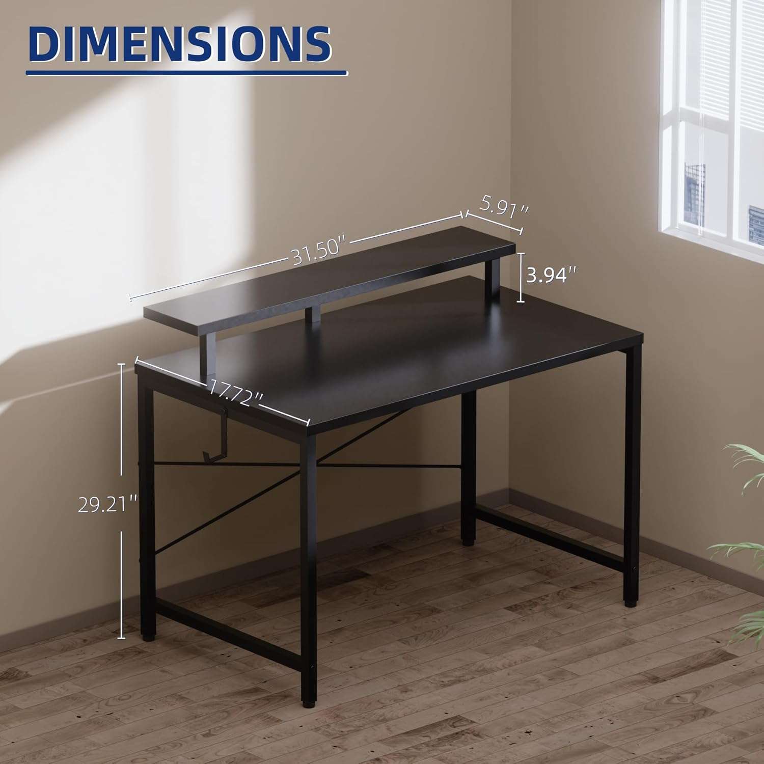 escritorio pequeño pamray de 80.01 centimetros con soporte para monitor y gancho lateral ideal para espacios reducidos en chile