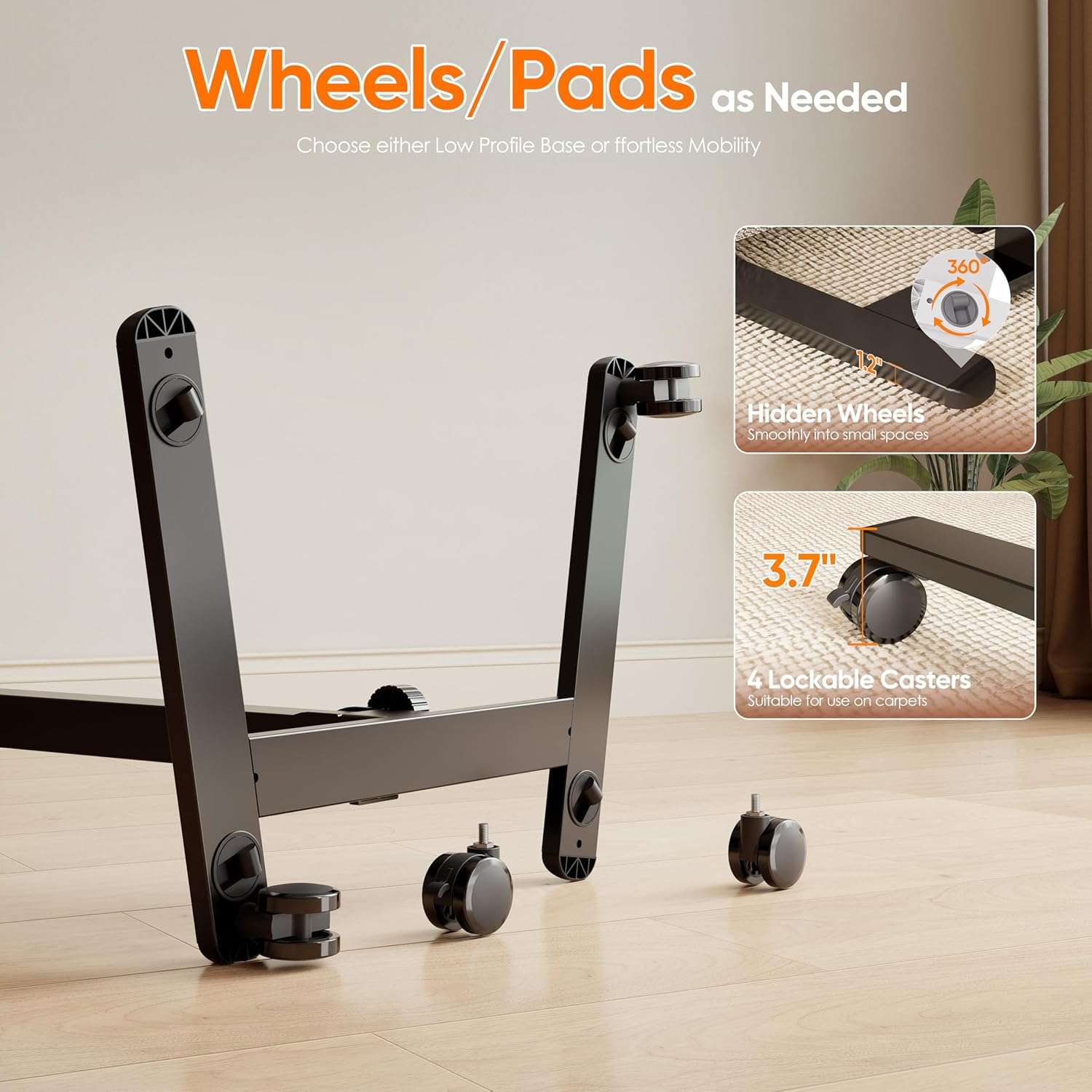escritorio plegable movil monomi de 65.02 centimetros con ruedas y altura ajustable hasta 106.68 centimetros ideal para chile