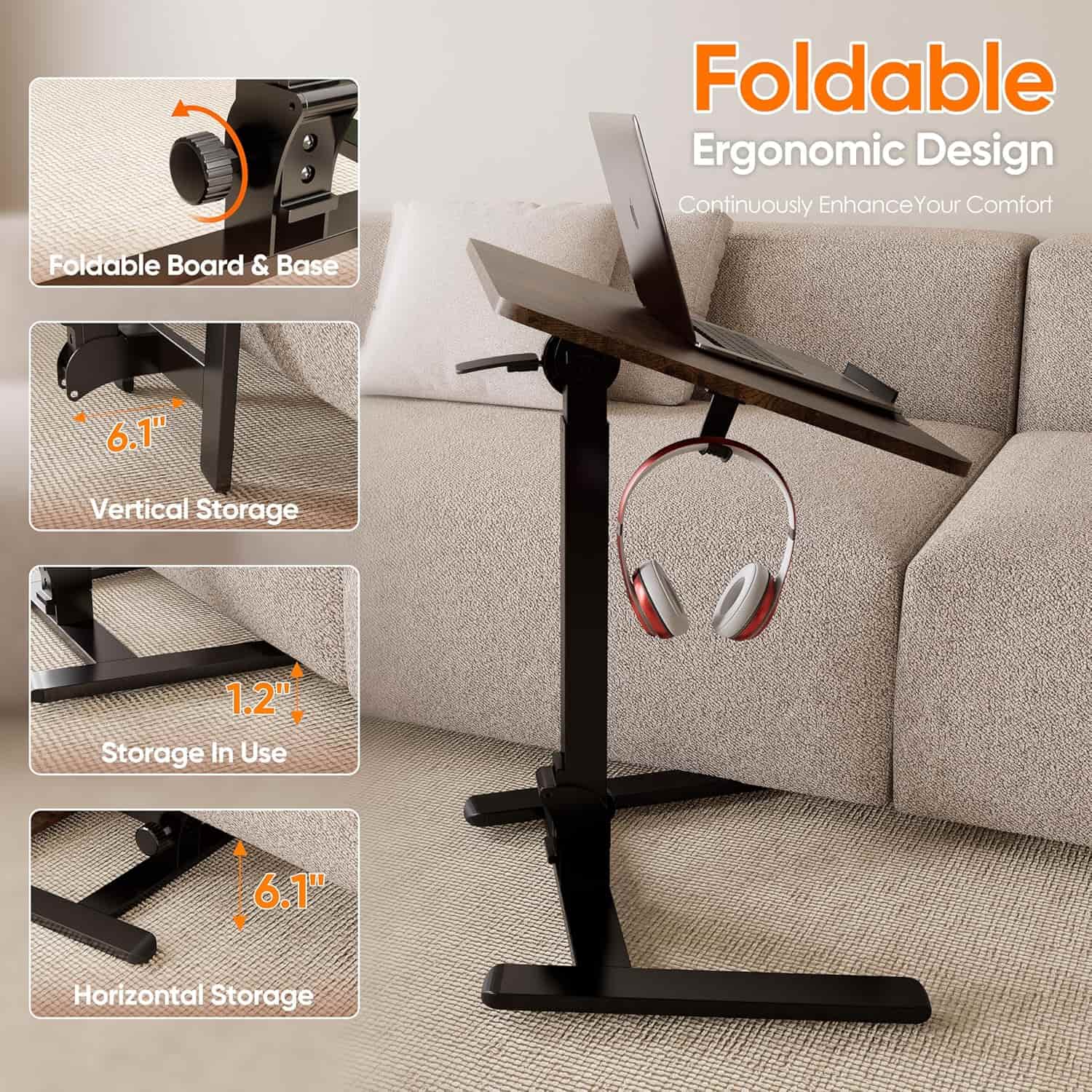 escritorio plegable movil monomi de 65.02 centimetros con ruedas y altura ajustable hasta 106.68 centimetros ideal para chile