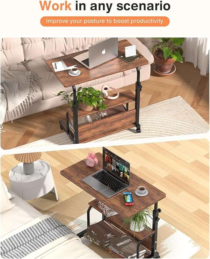 escritorio portatil con ruedas qzmdsm de 81.28 centimetros con altura ajustable y estantes de tres capas ideal para chile