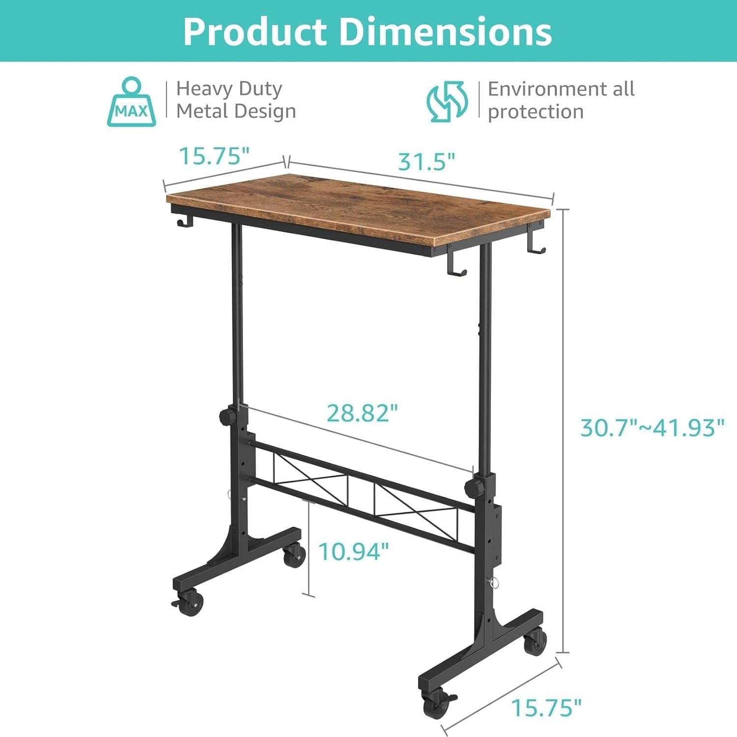 escritorio portatil de pie con ruedas de 81.28 centimetros con altura ajustable hasta 106.42 centimetros ideal para chile