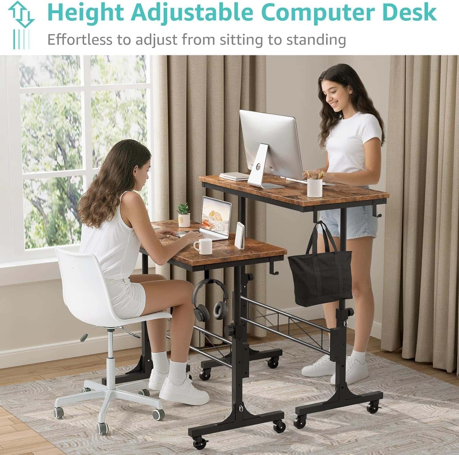 escritorio portatil de pie con ruedas de 81.28 centimetros con altura ajustable hasta 106.42 centimetros ideal para chile