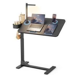 mesa movil saiji sobre cama con superficie magnetica luz led ruedas ocultas y altura ajustable hasta 106.93 centimetros ideal para chile
