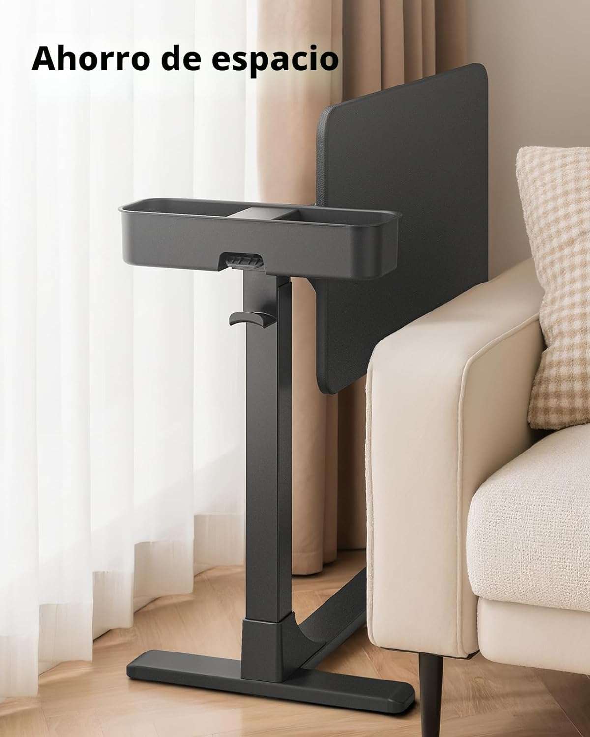 mesa movil saiji sobre cama con superficie magnetica luz led ruedas ocultas y altura ajustable hasta 106.93 centimetros ideal para chile