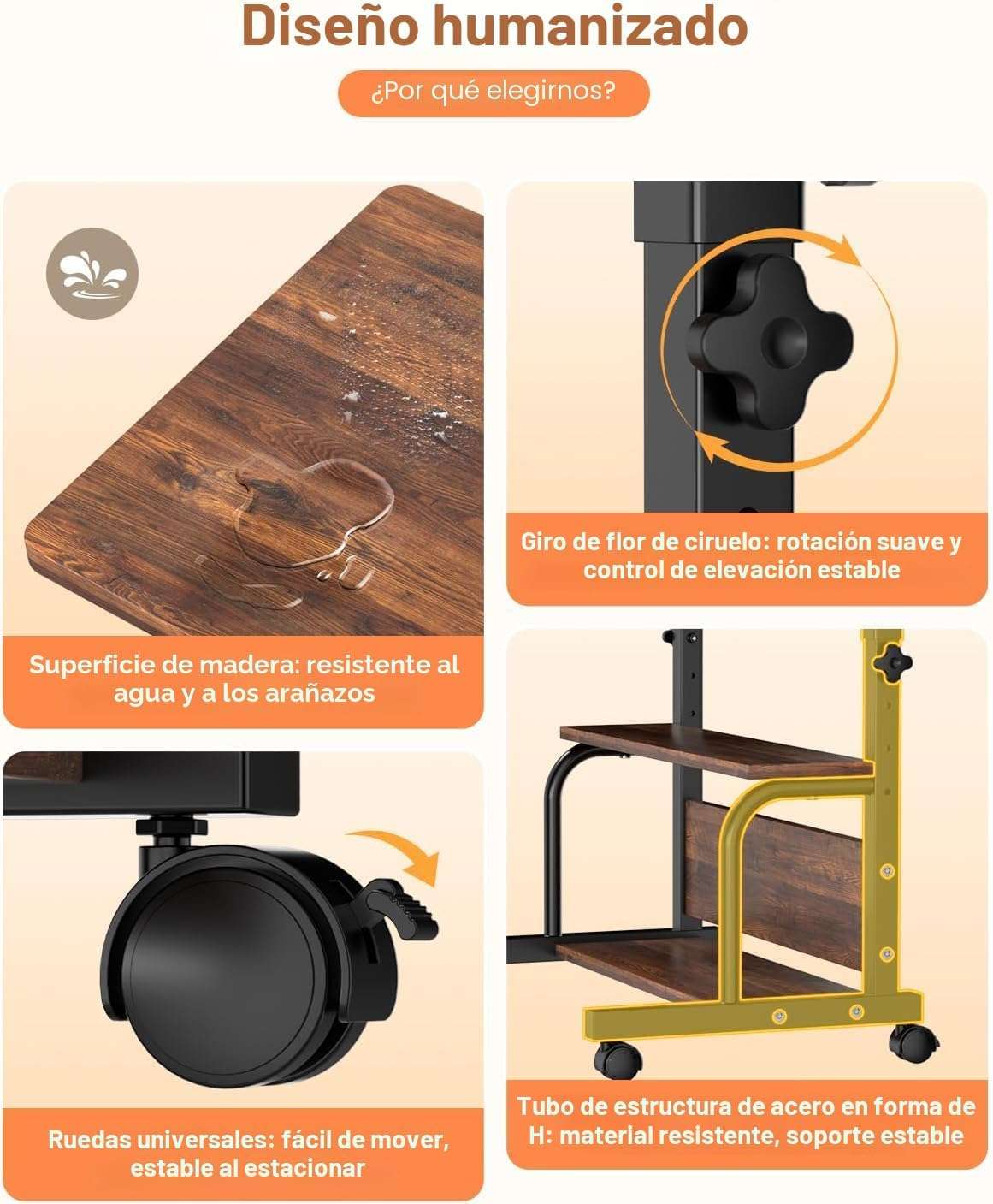 escritorio movil qzmdsm de 81.28 centimetros con ruedas estantes de tres capas y altura ajustable ideal para chile
